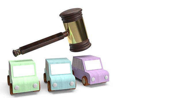 автомобили и молот правосудия для концепции аукциона автомобилей 3d рендеринга
 - Фото, изображение