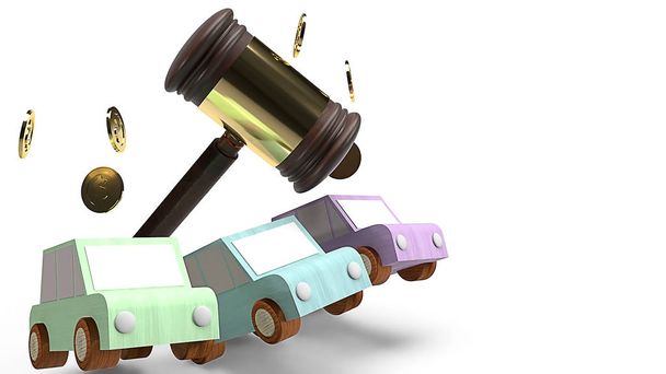 автомобили и молот правосудия для концепции аукциона автомобилей 3d рендеринга
 - Фото, изображение