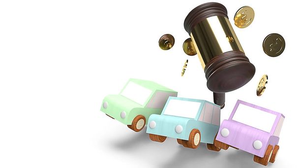 coches y justicia de martillo para el concepto de subasta de coches 3d renderizado
 - Foto, imagen
