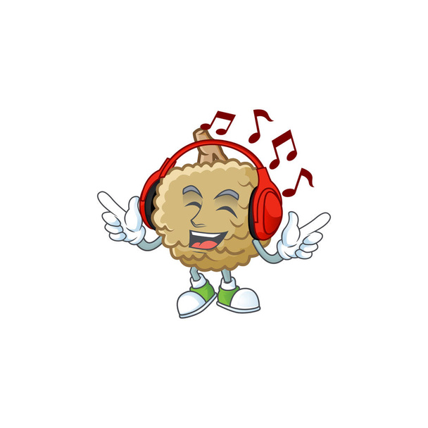 Listening music fresh marolo fruit character mascot in cartoon - ベクター画像