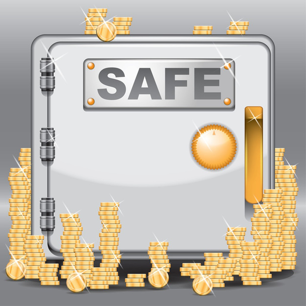 Сейф с золотыми монетами
 - Вектор,изображение