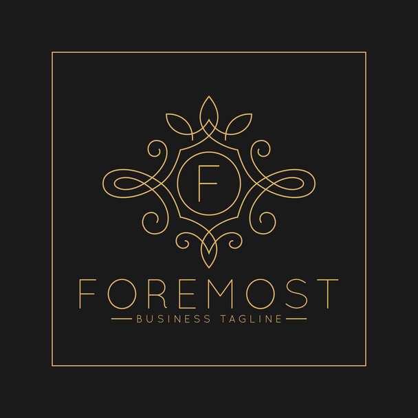 Розкішний лист F Логотип з класичним стилем лінійного мистецького орнаменту
  - Фото, зображення