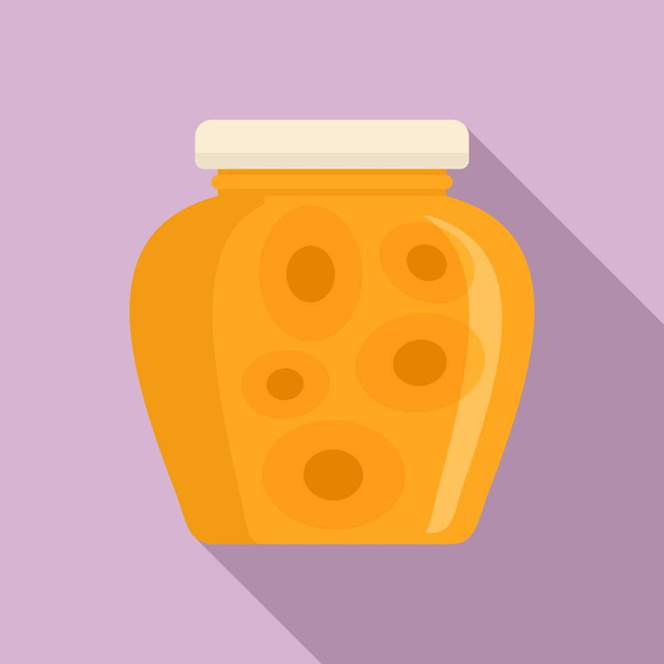 Peach jam jar icon, flat style - Vektor, obrázek
