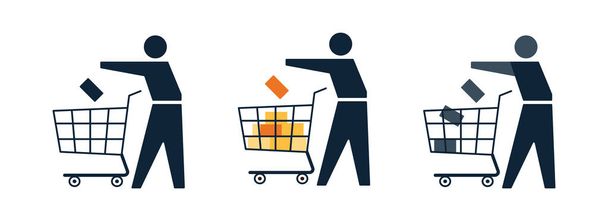 Αγοραστής, πελάτης με καλάθι που κάνει ψώνια στο κατάστημα - Διάνυσμα, εικόνα