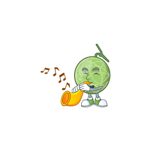 With trumpet sweet melon fruit character mascot shape. - Вектор,изображение