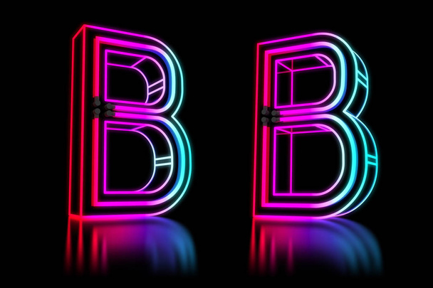 Λαμπερό πολύχρωμο αλφάβητο νέον. απεικόνιση απόδοσης 3D. - Φωτογραφία, εικόνα