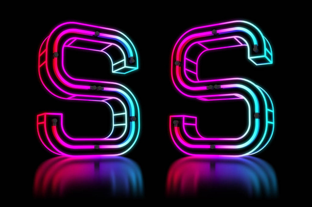 Zářící barevná neonová abeceda. 3D vykreslování ilustrace. - Fotografie, Obrázek