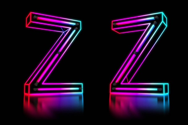 Gloeiende kleurrijke Neon alfabet. illustratie 3D-rendering. - Foto, afbeelding