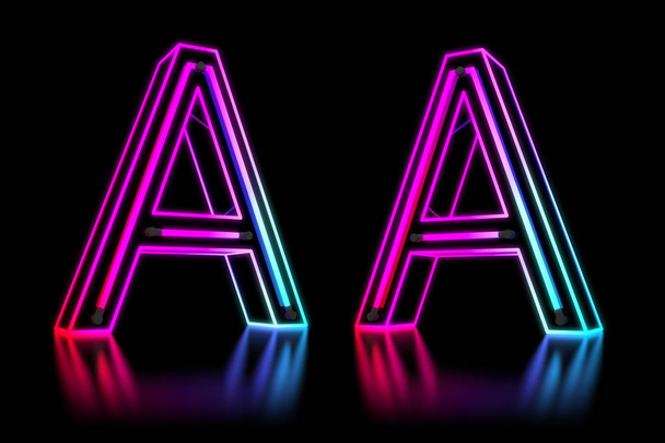 leuchtend buntes Neon-Alphabet. 3D-Darstellung. - Foto, Bild