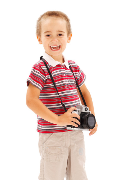 Boldog kisfiú kamerával - Fotó, kép