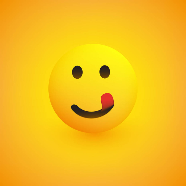 Smiling Emoji with Stuck Out Tongue - Simple Happy Emoticon on Yellow Background - Vector Design - Vektör, Görsel