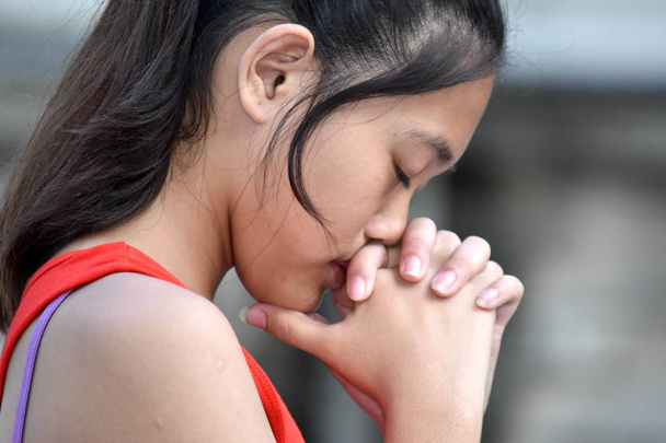 Pretty Diverse Female Youngster In Prayer - Photo, Image