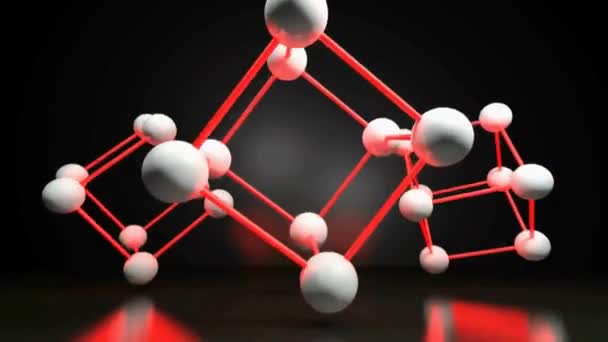 赤色光接続で接続された白い球を持つ立方体構造 - 3Dレンダリングビデオクリップ - 映像、動画