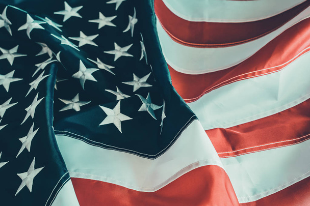 amerikanischer oder US-amerikanischer Flaggenhintergrund, selektiver Fokus, Nahaufnahme - Foto, Bild