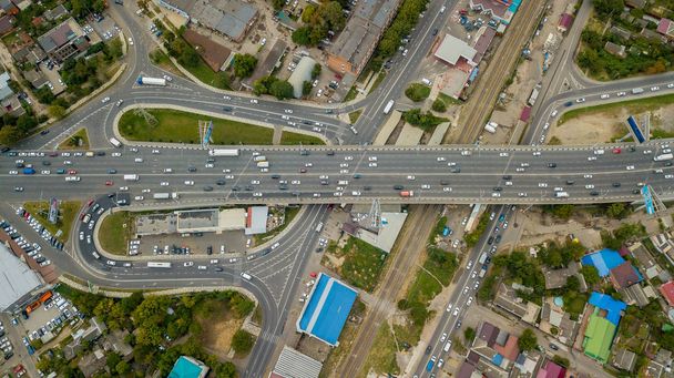 Drones Eye View - vista superior abstracta del atasco de tráfico por carretera, concepto de transporte
 - Foto, Imagen