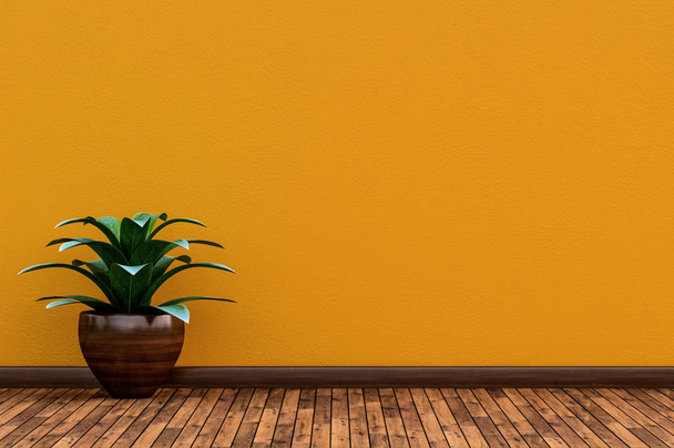 Γλάστρα στο μπροστινό μέρος του κίτρινου τοίχου μπορεί να σας βοηθήσει με τα έργα σας.-υψηλή ανάλυση-ρεαλιστική εικόνα-εντυπωσιακός σχεδιασμός-απλοποιεί την εργασία σας - Φωτογραφία, εικόνα