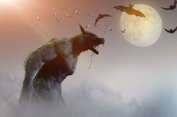 hombre lobo sobre fondo de Halloween 3D render
 - Foto, imagen