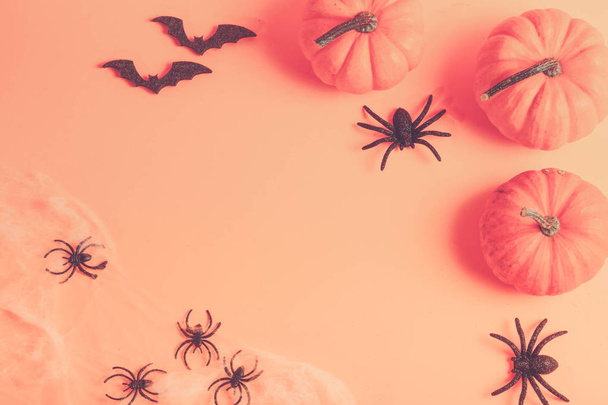 Halloween scene on orange background - Foto, imagen