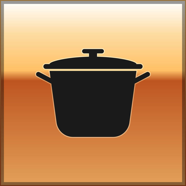 Чорна піктограма горщика для приготування їжі ізольована на золотому фоні. Відварювати або готувати їжу символ. Векторна ілюстрація
 - Вектор, зображення