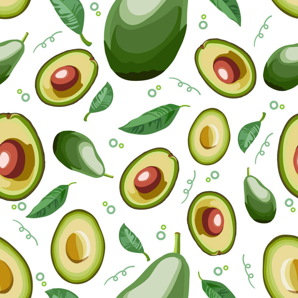Vector seamless background with whole and sliced avocado fruit on a white background - Vector, Image