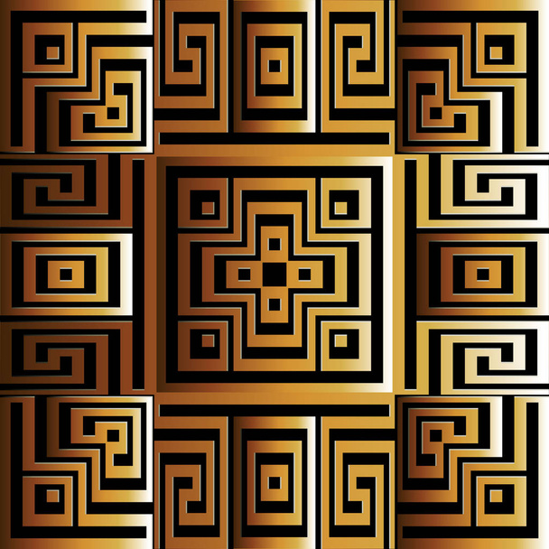 Ancient style modern greek 3d vector seamless pattern. Ornamental surface geometric background. Labyrinth maze ornament. Greek key meanders. Abstract shiny repeat backdrop. Gold ornament with shadows. - Vektori, kuva