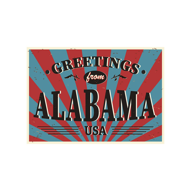 ALABAMA Vintage Touristic Greeting Card - Vector EPS10. Grunge effects can be easily removed for a brand new, clean sign. - Vector, Image
