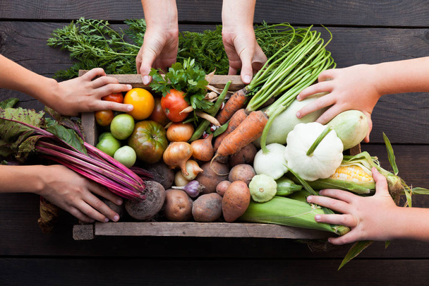 Vegetariánské organické potraviny. Směs čerstvých vitaminových zelenin. - Fotografie, Obrázek