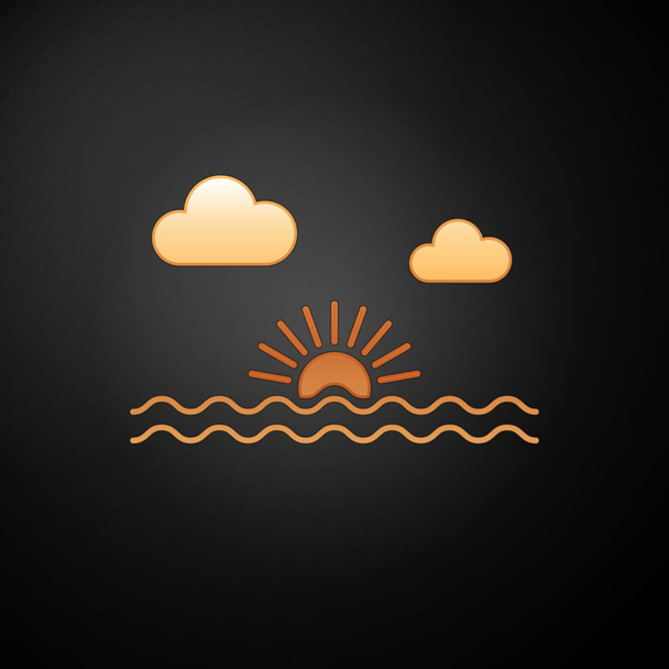 Gold Sunset Symbol isoliert auf schwarzem Hintergrund. Vektorillustration - Vektor, Bild