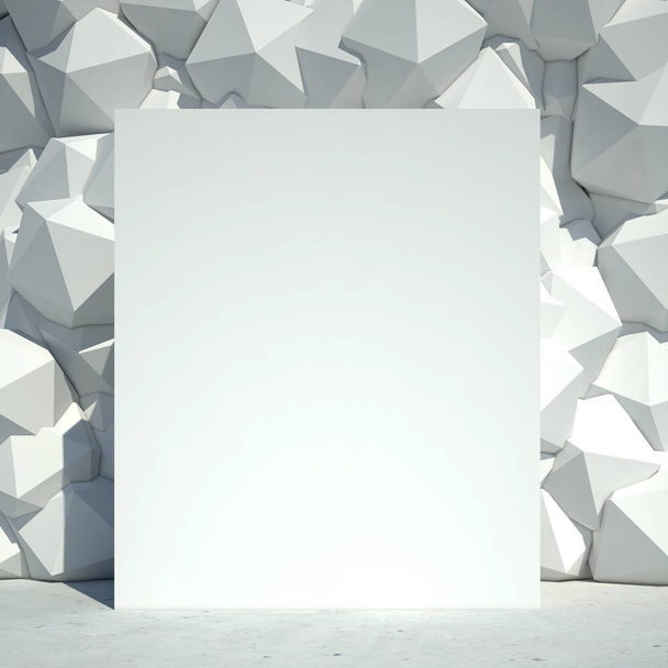 Render of abstract geometric concrete wall with whiteboard. 3d background. - Foto, afbeelding