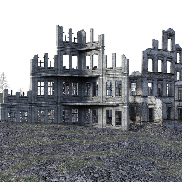 3D Зруйноване місто після війни на білому тлі - 3D ілюстрація
 - Фото, зображення