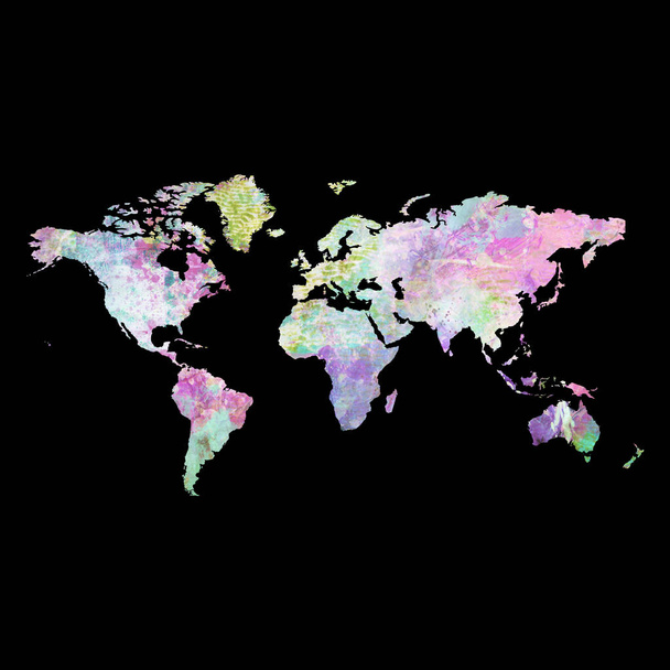Mappa del mondo acquerello su nero
 - Foto, immagini