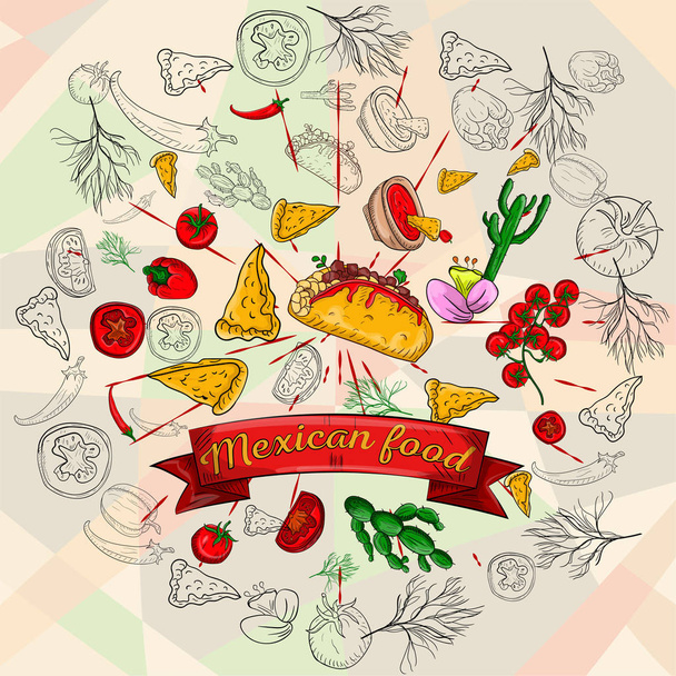 illustrazione 5 di prodotti da cucina messicani in ornamenti circolari
 - Vettoriali, immagini