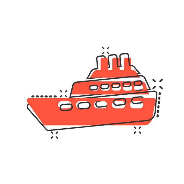 Komik tarzda Gemi Cruise işareti simgesi. Kargo tekne vektör karikatür  - Vektör, Görsel