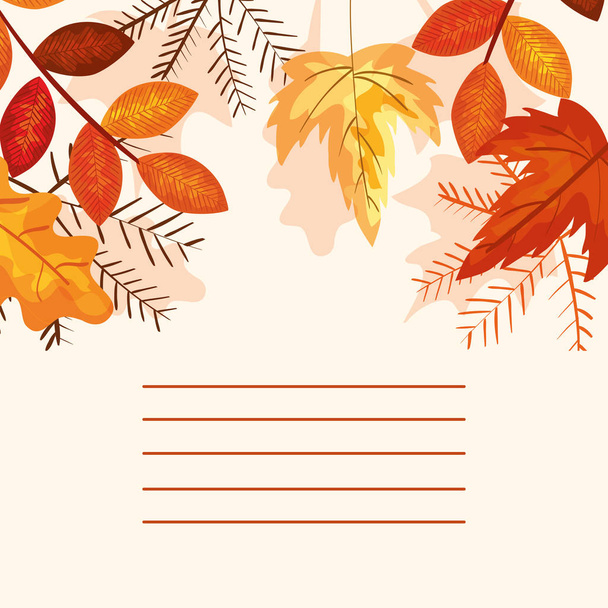 card with leafs autumn decoration - Vector, imagen