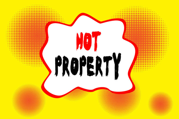Text sign showing Hot Property. Conceptual photo Something which is sought after or is Heavily Deanalysisded Halftone circles vanishing. Abstract seamless round pattern. Gradient. - Photo, Image