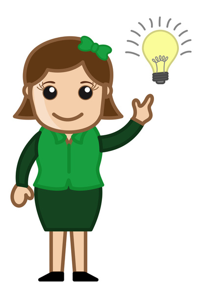 Idea Bulb - Girl - Cartoon Business Vector Illustrations - Vector, Image
