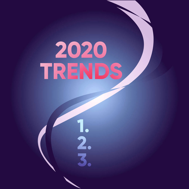Kézírásos szöveg írása 2020 trendek. Koncepció jelenti a dolgokat, hogy a híres rövid idő alatt a folyó évben két intermittáló görbék Waves elválasztó v. Beamed háttér fele. - Fotó, kép