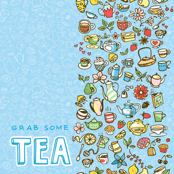 colorful tea doodles - Vetor, Imagem