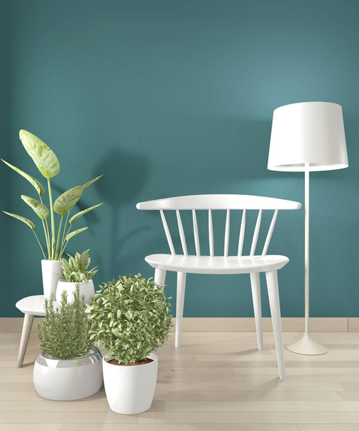 Mock up white chair and decoration in modern empty dark green ro - Photo, Image