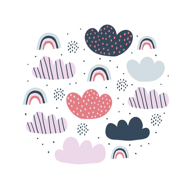 Illustration cercle enfants avec nuages arc-en-ciel
 - Vecteur, image