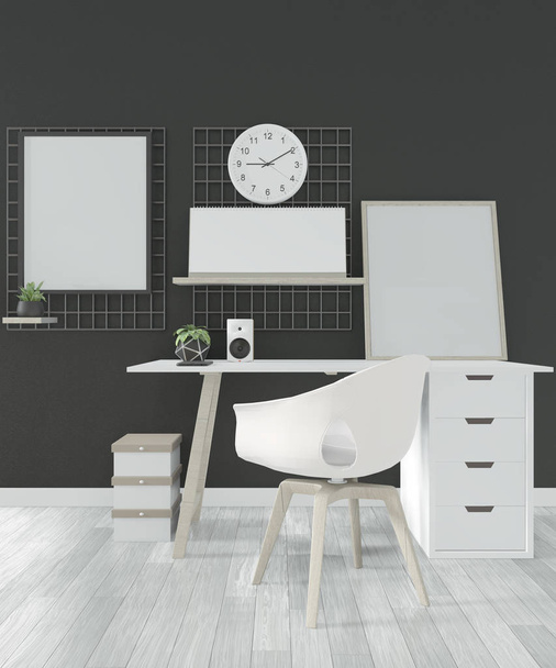 Idea of comfortable office and decoration on black room floor wo - Фото, изображение