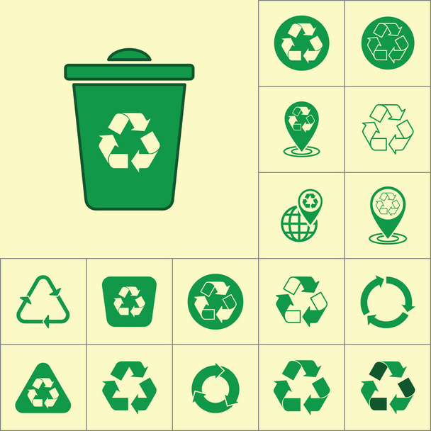 значок переробки сміття на жовтому тлі, набір для переробки
 - Вектор, зображення