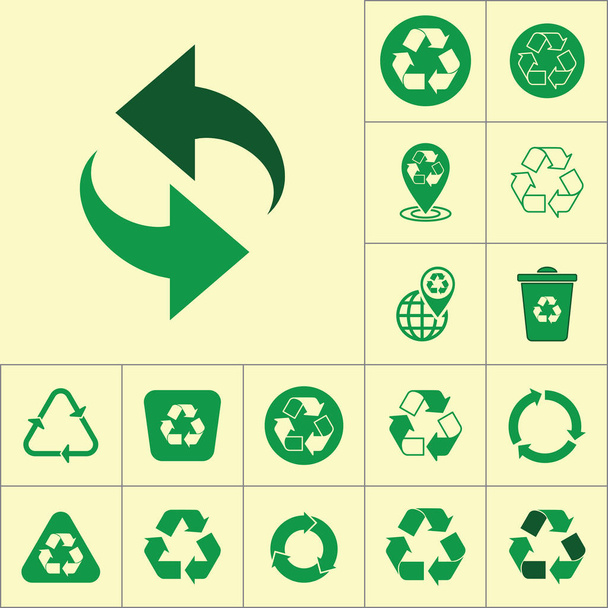 ikona recyklingu na żółtym tle, zestaw do recyklingu - Wektor, obraz