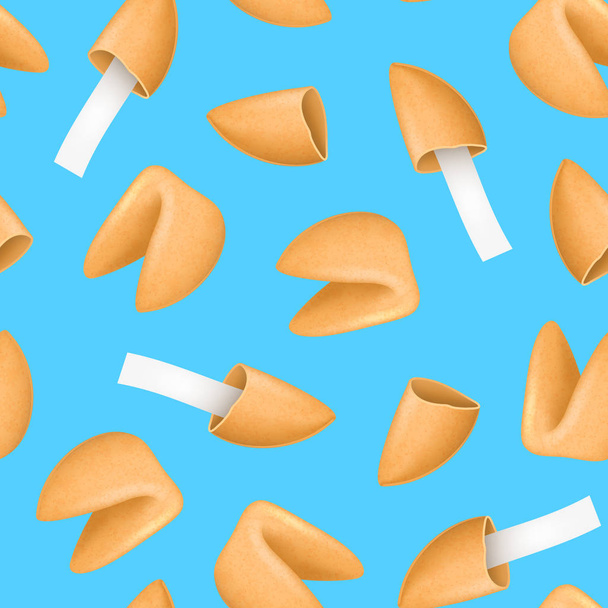 Realistic Detailed 3d Fortune Cookies Seamless Pattern Background . Vector - Vetor, Imagem