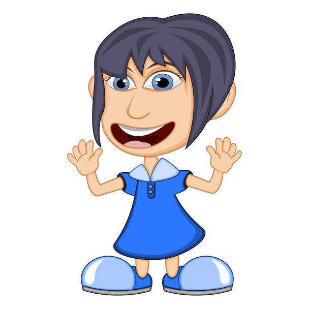 Petite fille portant une robe bleue dessin animé
 - Vecteur, image