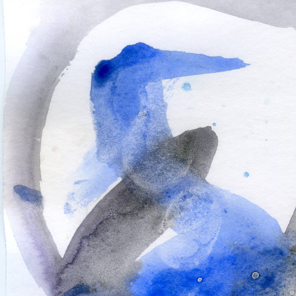 Watercolor illustration. Texture. Watercolor transparent stain. Blur, spray. Gray and blue color. - Fotografie, Obrázek