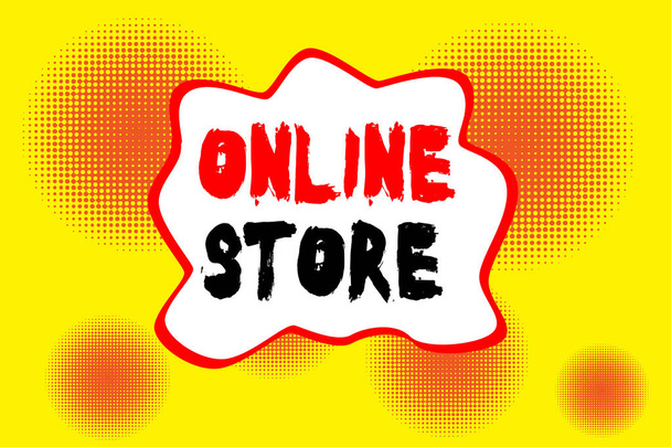 Text sign showing Online Store. Conceptual photo A website that offers items for sale and accept credit cards Halftone circles vanishing. Abstract seamless round pattern. Gradient. - Photo, Image
