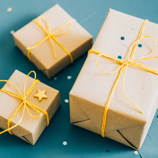 holiday gift delivery service beige paper boxes - Fotoğraf, Görsel