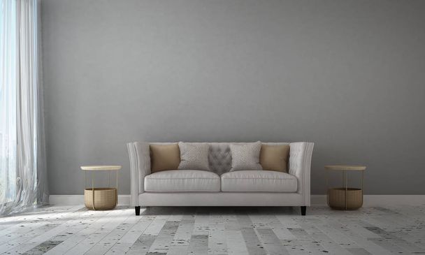 Interiérový design moderního podkroví a obývacího pokoje a šedá betonová zeď pozadí - Fotografie, Obrázek