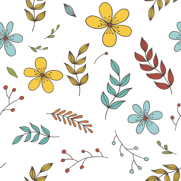 Seamless background pattern with leaf, plants, grass. Hand draw botanic vector stock illustration, EPS 10. - Vektor, Bild